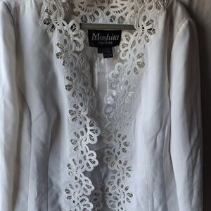 Moshita Couture White Lace-Trim Blazer